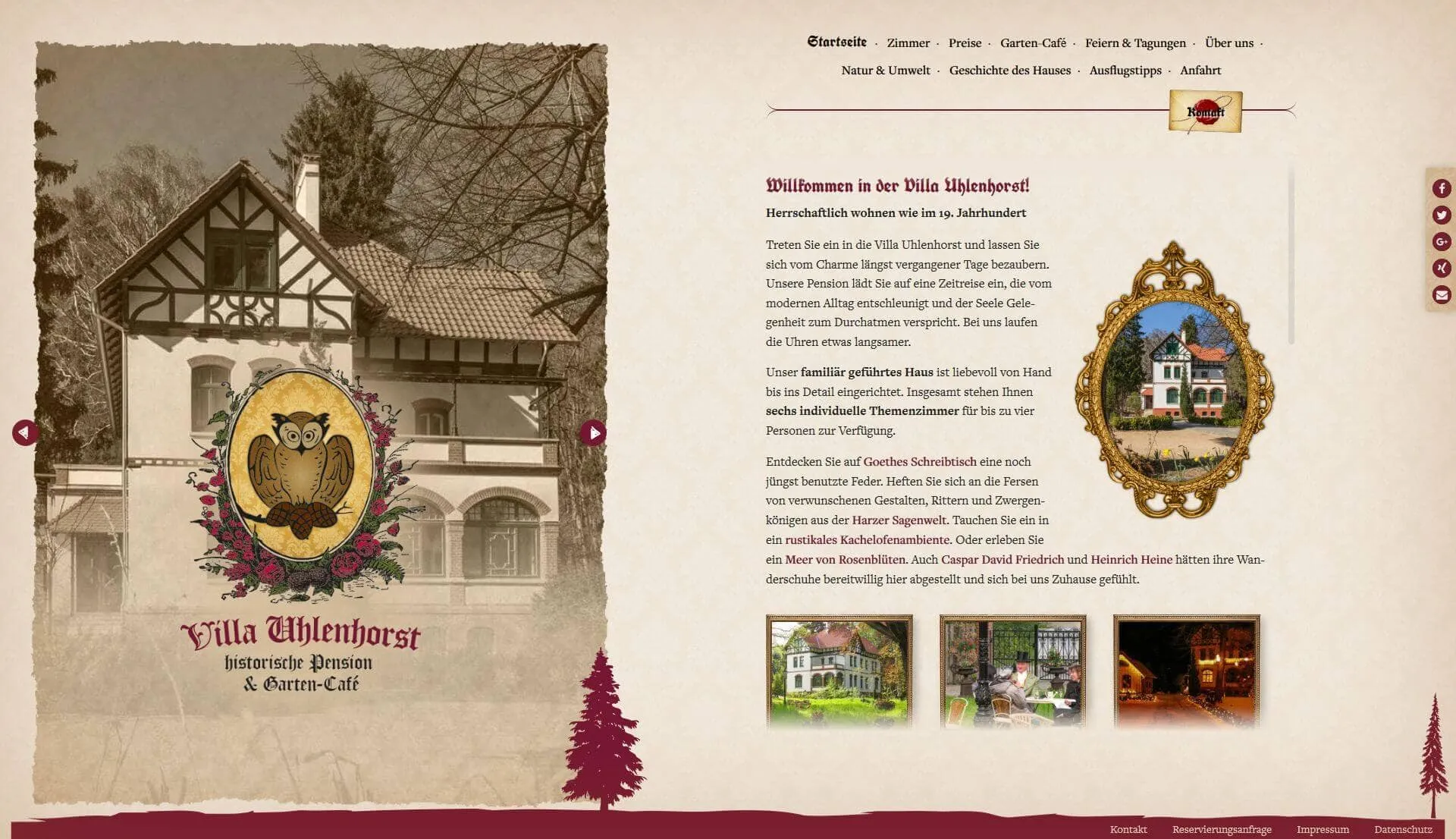 Webdesign | Villa Uhlenhorst, historische Pension in Wernigerode