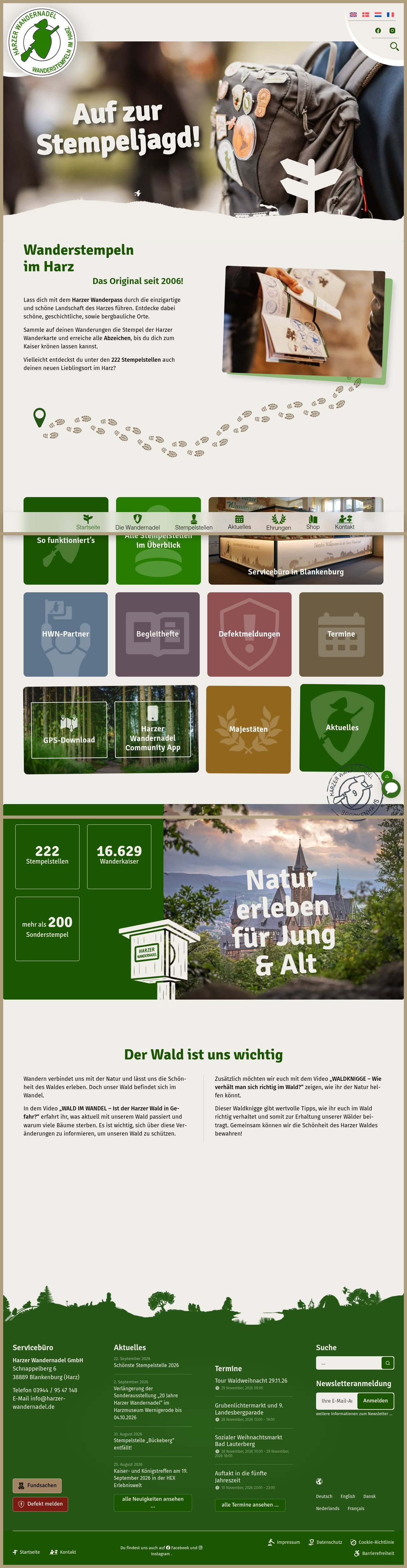 Website Harzer Wandernadel – Gesamtansicht