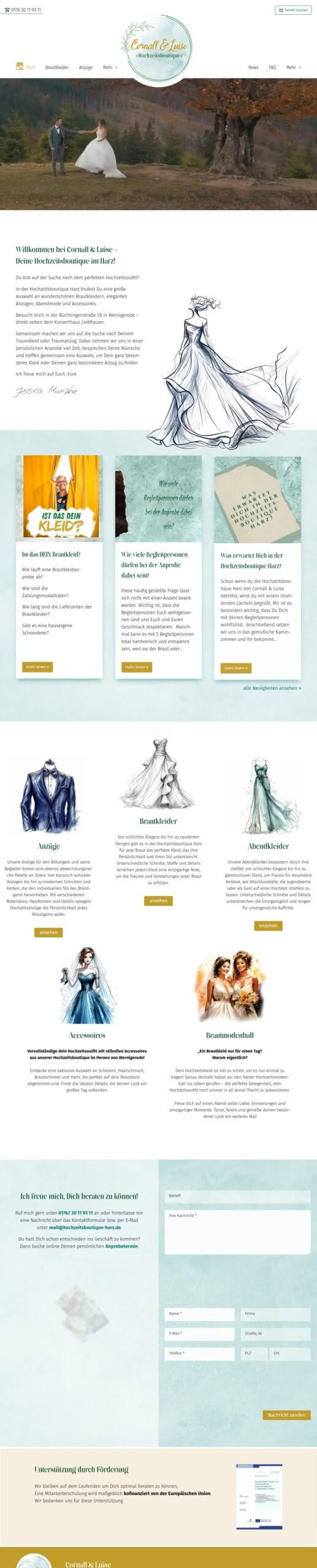 Website Hochzeitsboutique Harz – Gesamtansicht